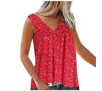 Betory Summer Floral Tank Tops for Women Plus Size V Neck Strappy Tops Casual Sleeveless Loose Shirts Tunic Top Blouses Red