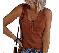 Betory Summer Tank Tops for Women Waffle Knit Tunic Tops V Neck Henley Sleeveless Button Up Shirts Loose Blouses Vests Khaki