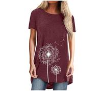 Betory Women's Dandelion T Shirt Make A Wish Summer Short Sleeve Round Neck Casual Loose Graphic T Shirt Tunic Tops
