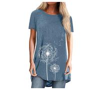 Betory Women's Dandelion T Shirt Make A Wish Summer Short Sleeve Round Neck Casual Loose Graphic T Shirt Tunic Tops