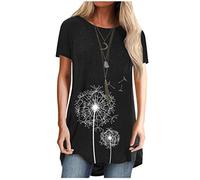 Betory Women's Dandelion T Shirt Make A Wish Summer Short Sleeve Round Neck Casual Loose Graphic T Shirt Tunic Tops