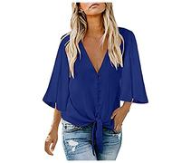 Betory Women's Summer V Neck Tank Tops Tie Front Button Up Casual Loose Sleeveless Shirts Blouse Vests