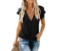 Betory Women's Summer V Neck Tank Tops Tie Front Button Up Casual Loose Sleeveless Shirts Blouse Vests, Black, M