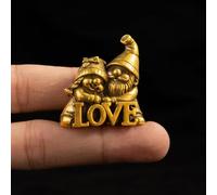 Betr Brsas 100% Solid Brass Gnome Couple Figurine, Vintage Love Gnomes Desk Decor, Mini Collectible Romantic Statue for Office, Bookshelf, Home Shelf