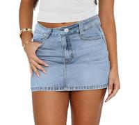 Betrodi Women Blue Denim Low Rise Mini Jean Skirt - Stretch Bodycon Micro Cargo with Pockets