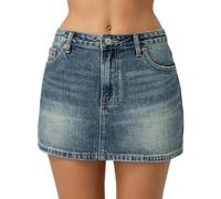 Betrodi Women Blue Denim Mini Jean Skirt - Casual Low Rise Stretch Bodycon Micro Cargo with Pockets