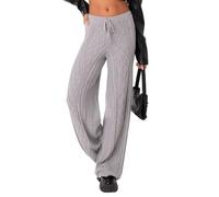 Betrodi Women Cable Knit Sweater Pants High Waist Wide Leg Drawstring Ribbed Knit Palazzo Pants Stretchy Trousers Lounge Wear (Gray, M)