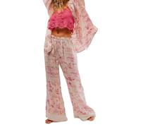 Betrodi Women Floral Silk Pyjamas Set Button Down Shirt Wide Leg Pants 2 Piece Satin Pjs Lounge Outfits Sleepwear (Pink, S)