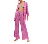Betrodi Women Floral Silk Pyjamas Set Button Down Shirt Wide Leg Pants 2 Piece Satin Pjs Lounge Outfits Sleepwear (Red, M)