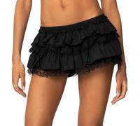 Betrodi Women Lace Skater Skirts Low Rise Ruffle Frill Tiered Bloomer Mini Skort Cute Layered Flowy A Line Shorts Skirts (Cute Black, L)