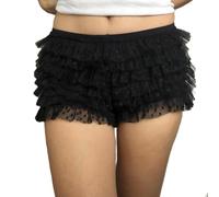 Betrodi Women Lolita Bloomers Ruffle Lace Y2k Layered Pumpkin Short Pants Kawaii Sweet Pettipants Fairycore Panties Going Out (Black, S)