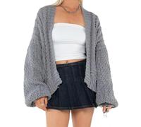 Betrodi Women Oversized Crochet Cardigan Sweaters Cute Open Front Long Sleeve Outerwear Cropped Chunky Loose Jumper Tops Cardigan(Fashion Grey,Medium)