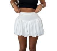 Betrodi Women Y2k Bubble Skirt High Elastic Waist Ruffle Flared Mini Skirts A Line Pleated Balloon Short Skirts Cute (A3468 White, S)