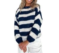 Betrodi Women Y2k Oversized Striped Sweater Colorblock Off The Shoulder Jumpers Top Preppy Retro Long Sleeve Pullovers(Chic Blue,L)