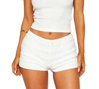 Betrodi Women Y2k Ruffle Micro Shorts Lolita Lace Ruffled Layered Lounge Mini Short Low Rise Tight Rave Booty Crotchet Shorts (Fashion White, L)