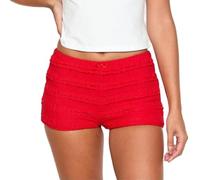 Betrodi Women Y2k Ruffle Micro Shorts Lolita Lace Ruffled Layered Lounge Mini Short Low Rise Tight Rave Booty Crotchet Shorts (Fashion Red, M)