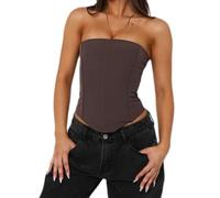 Betrodi Womens Corset Lingerie Tube Top Y2k Boned Strapless Bustier Corset Sexy Going Out Overbust Top Shapewear Clubwear (Coffee, M)