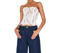 Betrodi Womens Lace Floral Boned Corset Hollow Out Mesh Gothic Bustier Lingerie Top Strapless Vintage Renaissance Shapewear (Sexy White, M)