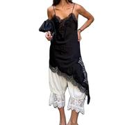 Betrodi Womens Lace Trim Asymmetrical Top Y2k Silk Satin Irregular Hem Cami Vest Top V Neck Patchwork Coquette Going Out Tops (Fashion Black,X-Large)