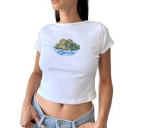 Betrodi Women's Short Sleeve Baby Tee Y2k Cute Graphic Print Crop Top Slim Fit T-Shirt Olive
