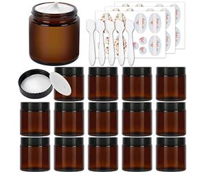 Betrome 120ml Amber Glass Jars 15 Pack, 4 oz Round Empty Cosmetic Containers, Face Lotion Cream Storage Jars with White Inner Liners and Black Lids