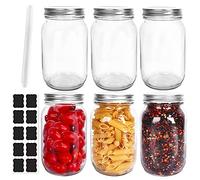 Betrome 32 oz Wide Mouth Mason Jars, 1000ml Glass Jars with Metal Airtight Lids Clear Containers Canning Jars for Storage Overnight Oats, Jam, Honey, Salads, Yogurt, Spices, 6 Pack
