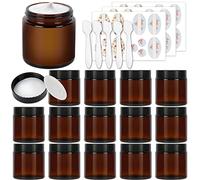 Betrome 4 oz Amber Glass Jars 15 Pack,Round Empty Cosmetic Containers, Face Lotion Cream Storage Jars with White Inner Liners and Black Lids