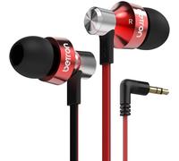 Betron DC950 In-Ear Headphones, Wired Earphones with Deep Bass, 3.5mm Jack, 11.5mm Driver, Ergonomic Design, Passive Noise Isolation, Tangle-Free Cable, and Sweatproof Build, Red