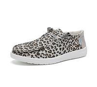Betrue Lightweight Boat Shoes for Women, Womens Casual Loafers, Womens Slip On Deck Shoes, Breathable Canvas Sneakers for Women, Grey Leopard2207, 5 UK