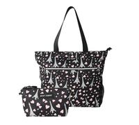 Betsey Johnson 15.6 Inch Zipper Beach Tote Bag Lightweight Large Durable Polyester with Mesh Side Pockets for Gym Work, Paris Love