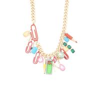 Betsey Johnson Back to School Charm Statement Necklace, Gold Tone