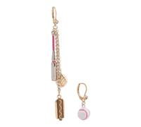 Betsey Johnson Baseball Mismatch Earrings with Lever Back Closure, Hot Dog and Baseball Design