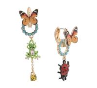 Betsey Johnson Butterfly Frog Mismatch Earrings, Post Back Closure, Colorful Statement Jewelry