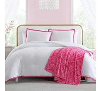 Betsey Johnson - Comforter Set, Soft Bedding with Matching Sham, Bonus Throw Included, Chic Solid Room Decor (Signature Hotel Pink, Twin)
