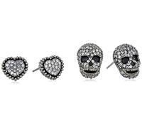 Betsey Johnson CZ Pave Heart & Skull Duo Set of Stud Earrings