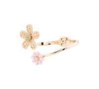 Betsey Johnson Daisy Bypass Bracelet, Gold Tone with Pink and Beige Flower Accents, Hinged Closure