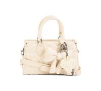 Betsey Johnson Faux Leather Heart Pattern East West Satchel with Keychain, 10in W x 6.5in H, Chalk Hearts, 10in W x 6.5in H