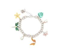 Betsey Johnson Garden Charm Bracelet, 7.75 Inches With 1.25 Inches Extender, Glass Silver Tone Metal, no gemstone