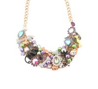 Betsey Johnson Halloween Charm Statement Necklace, 19 Inch Chain Link, Multicolor Crystal Bib
