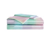 Betsey Johnson - King Bed Sheets, Satin Bedding Set with Matching Shams, Smooth & Silky, Chic Room Essentials (Pastel Ombre Blue, King)