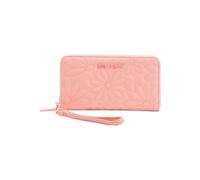 Betsey Johnson Quilted Flower Zip Around Wallet with Wristlet Strap, 8.5 x 4.5 Inches, Pink, 8in W x 5in H, Wristlet Card Case
