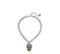Betsey Johnson - Rhinestone Sugar Skull Necklace - Blue Ribbon Accent on Chain