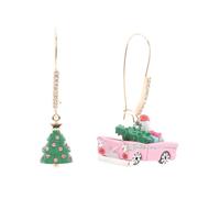 Betsey Johnson Santa Car Christmas Tree Mismatch Earrings