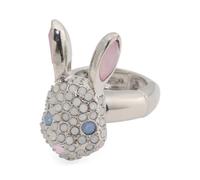 Betsey Johnson Silver Plated Crystal Easter Bunny Stretch Ring, Decorative Rhinestone Design