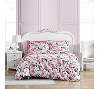 Betsey Johnson - Twin Duvet Cover Set, Reversible Cotton Bedding with Matching Sham & Bonus Throw Pillow, Dorm Essentials (Blooming Roses Pink)