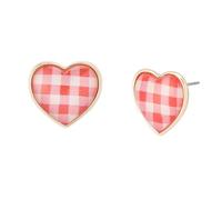 Betsey Johnson Women's Betsey's Backyard Gingham Heart Stud Earrings