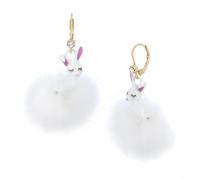 Betsey Johnson Womens Bunny Pom Pom Drop Earrings