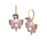 Betsey Johnson Womens Butterfly Drop Earrings,Butterfly Purple/Gold