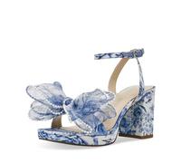 Betsey Johnson Women's Duke Heeled Sandal, Blue Floral, 7.5 UK