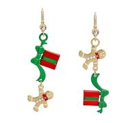 Betsey Johnson Womens Jingle Bell Bling Christmas Gingerbread & Present Mismatch Earrings